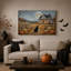 «Black Cat Sitting in Pumpkin Patch Under Full Halloween», art mural sur toile-267475837