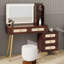 Coiffeuse rétro avec miroir, 5 tiroirs, tiroir d'appoint en rotin et tablette de rangement-1192969479