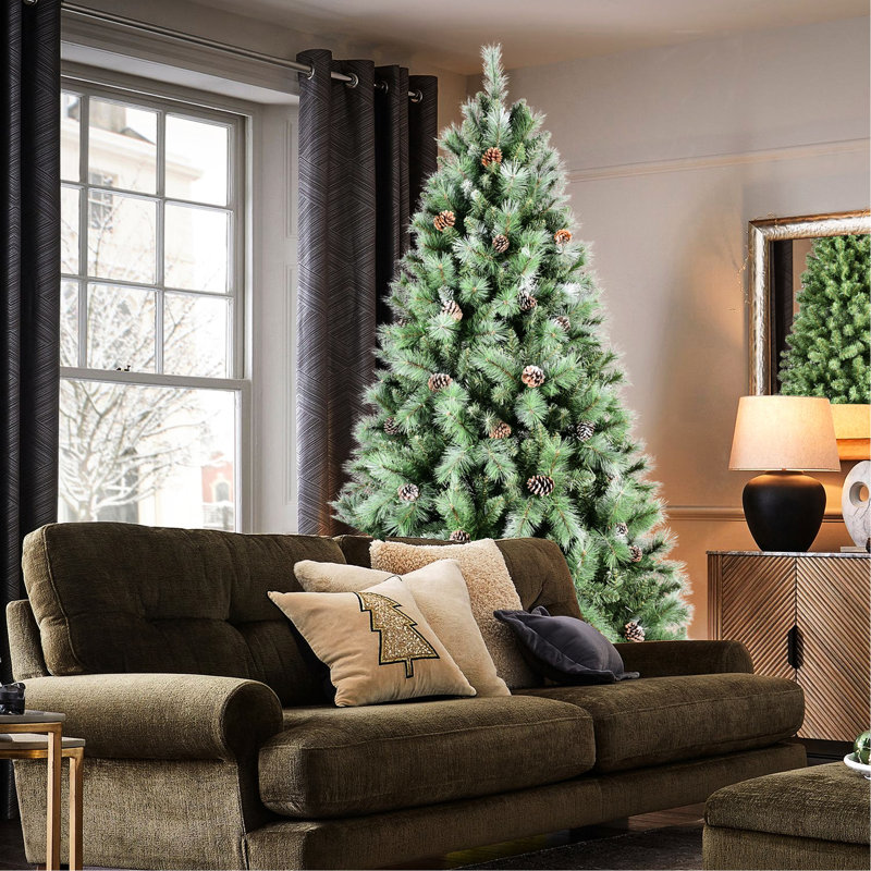Arbre de Noël de 84 po avec 84 branches de pin, branches mixtes, charnières faciles à assembler, support en métal 1348 et base à aiguille dure à installer pour les décorations des Fêtes