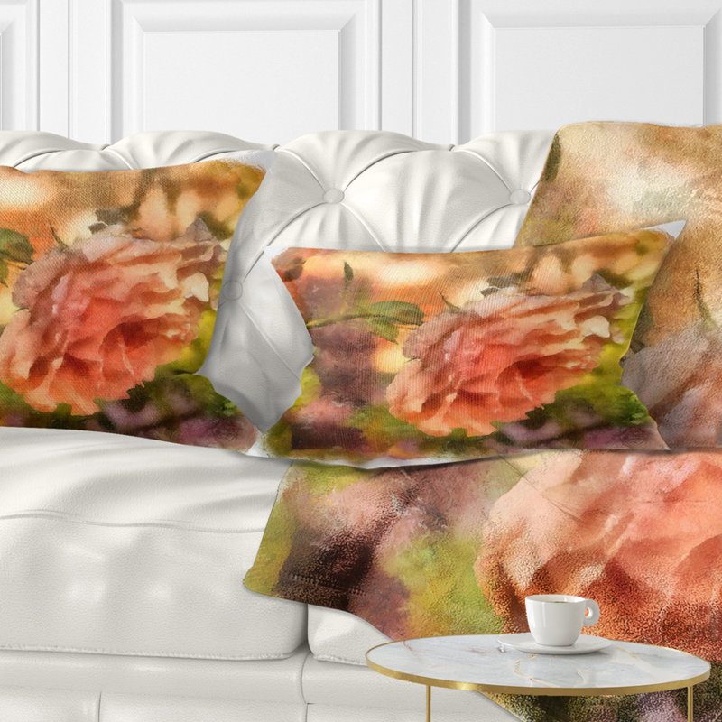 Coussin lombaire en aquarelle de rose complet floral