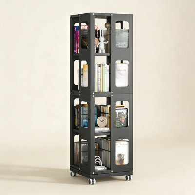 4-Tier Steel Rotating Bookshelf with 360° Wheels,  Book Rack