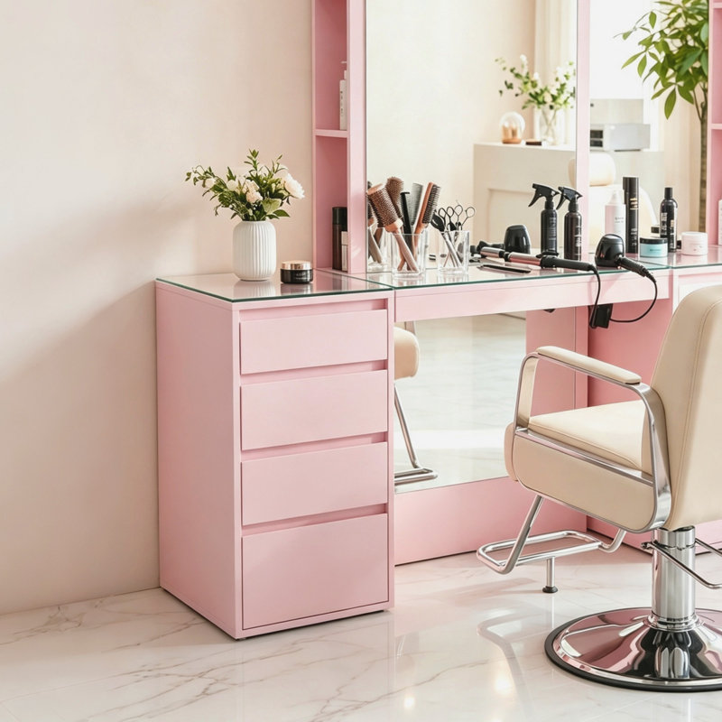 4-Drawer Storage Cabinet with Glass Top