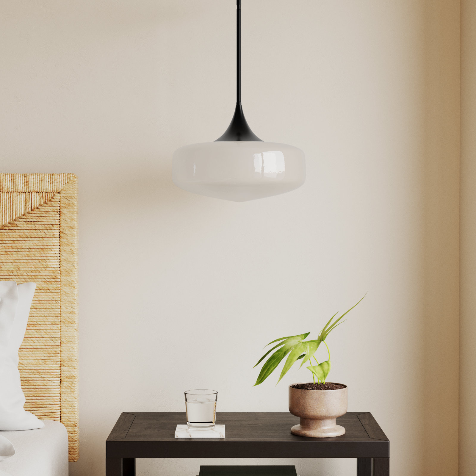 Nathania 1-Light Schoolhouse Glass Pendant , Matte Black
