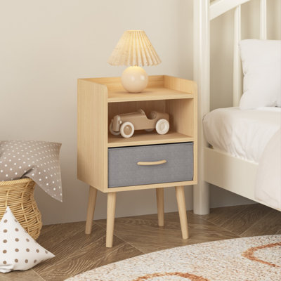 Table de chevet avec tiroir pliable en tissu, table de bout avec rangement à 2 niveaux, table d'appoint en bois avec armoire de rangement ou enfants, adultes