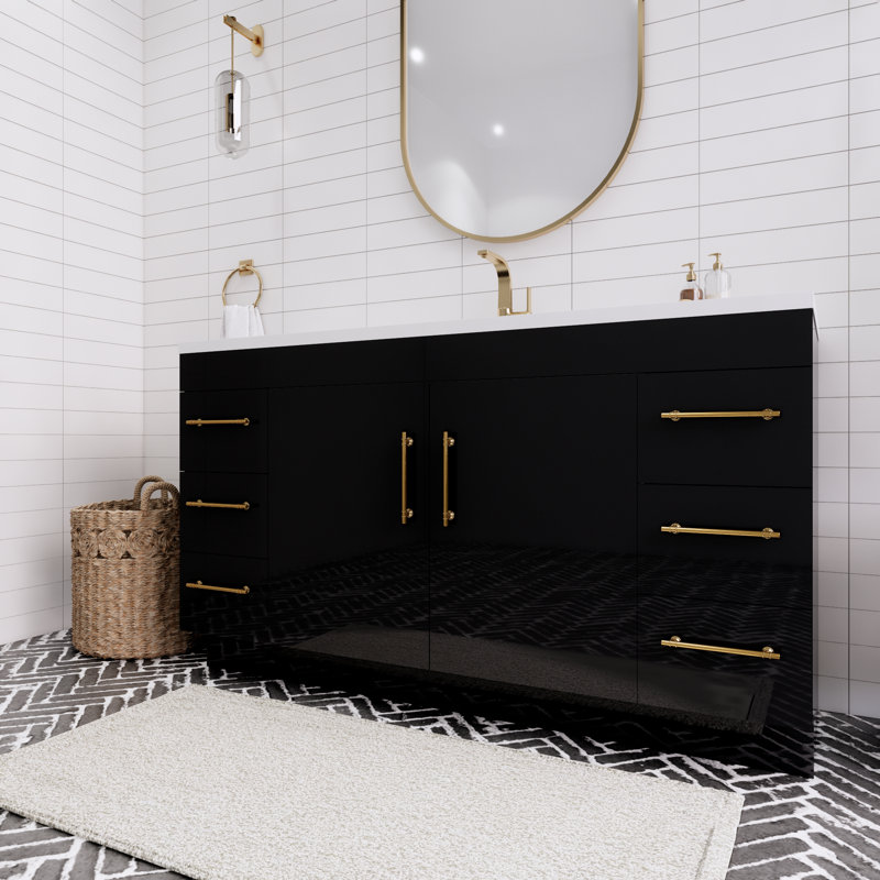 Meuble-lavabo simple l 60 po, Noir lustré