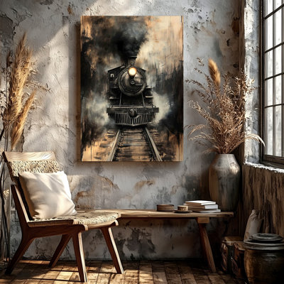 Impression sur toile rétro, train à vapeur, locomotive noire, impression sur toile, salon chambre bureau, couloir, décoration murale surréel moderne pour appartement, loft, entrée, style maison