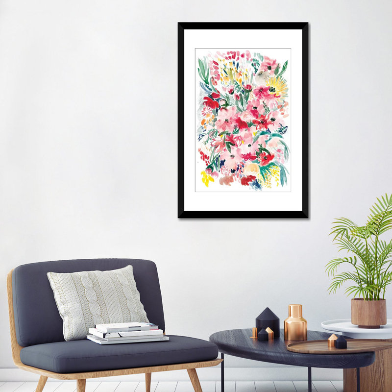 « floral field i », impression sur toile, H 32 po x l 24 po x P 1 po, Papier beaux-arts encadré noir, Blanc