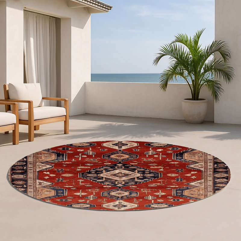 Tapis d'intérieur et d'extérieur brun Persian, Rond 5 pi