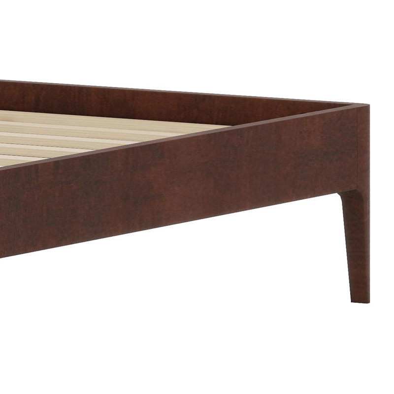 Modern Minimalist Platform Bed with Reinforced Slat Foundation, Chocolate