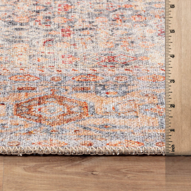 Tapis à motif floral en terre cuite Delano - Tapis à poils courts lavable avec envers antidérapant