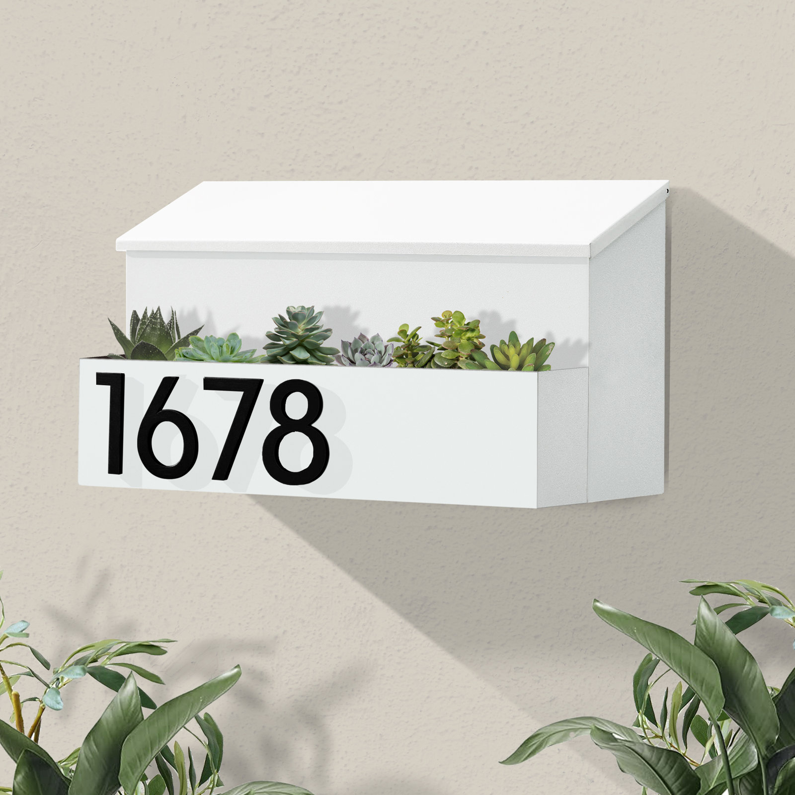 Garden Steel Wall-Mounted Mailbox, Black, White, Yes