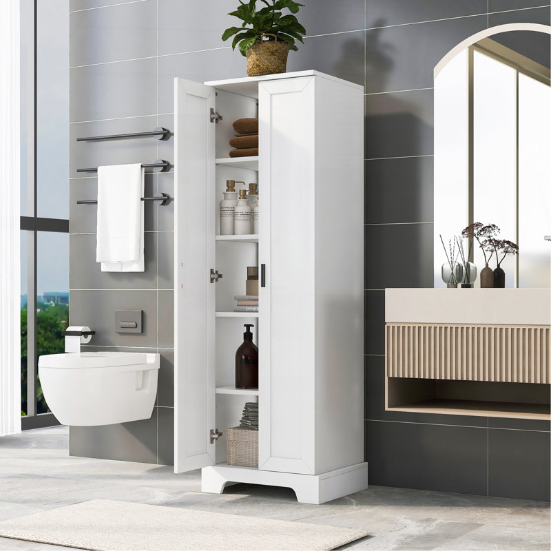 Storage Cabinet With Two Doors For Bathroom, Office, Adjustable Shelf, MDF Board, White