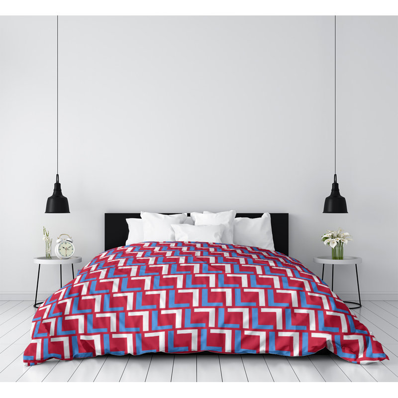 Housse de couette simple, Bleu clair / blanc / rouge, Microfibre, Housse de couette pour grand lit