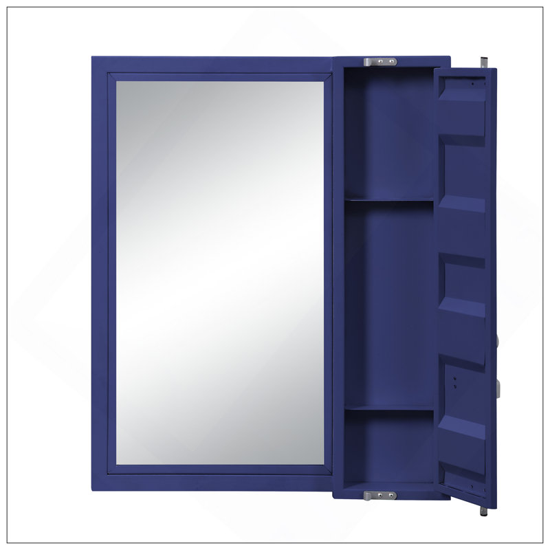 Miroir de salle de bain Cargo avec rangement sécurisé et reflet transparent pour les espaces modernes, Bleu