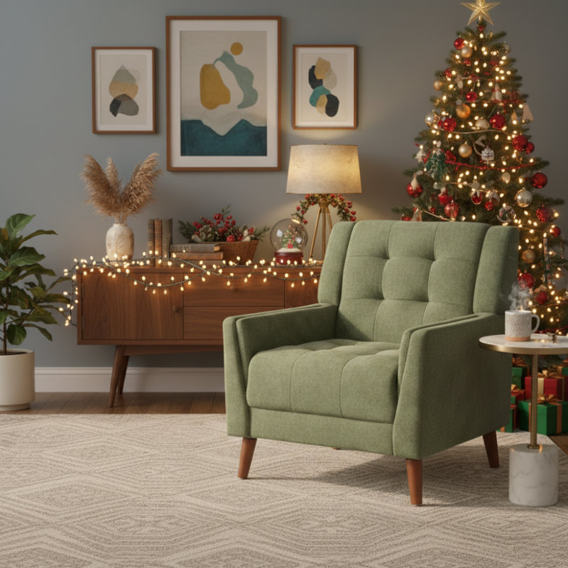 Greenmont 81.99Cm Wide Tufted Polyester Armchair, Green Chenille