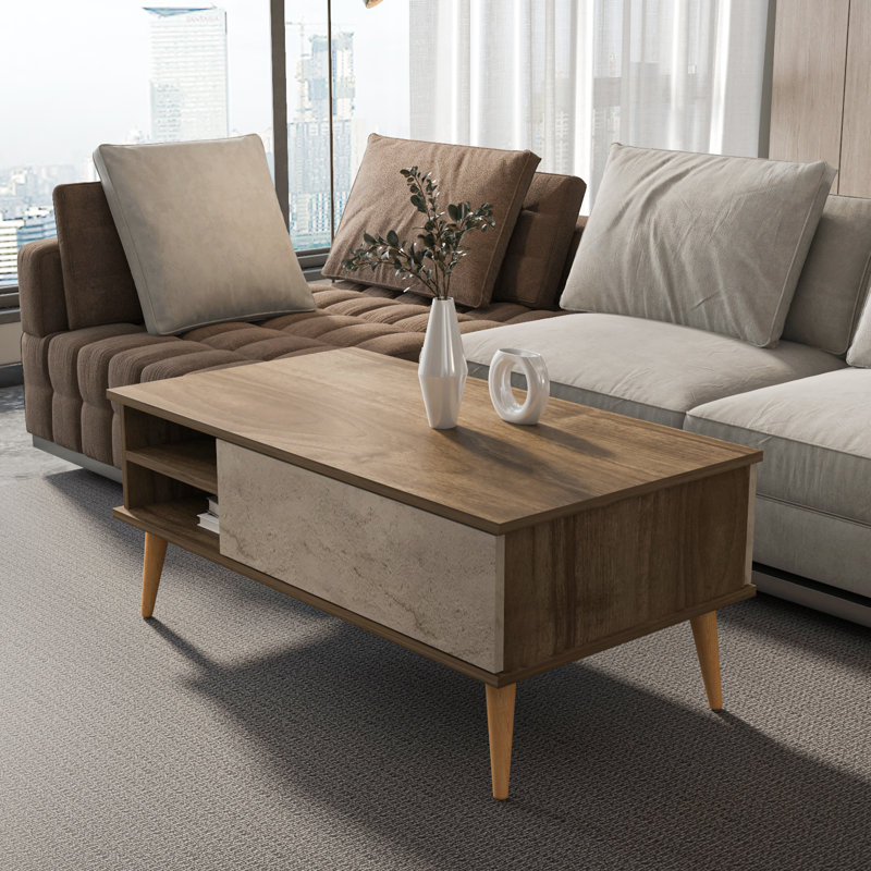 Como 43 Inch Wide Coffee Table, Walnut Top/Traverter Base