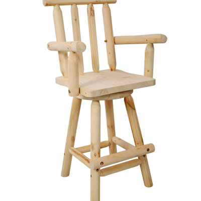 Tabouret de bar rustique avec pivotement à 360 °, fabrication en bois de sapin, brun, accoudoir et repose-pieds pour une option de siège élégante et confortable, rotation du restaurant, bois, repas inoubliables