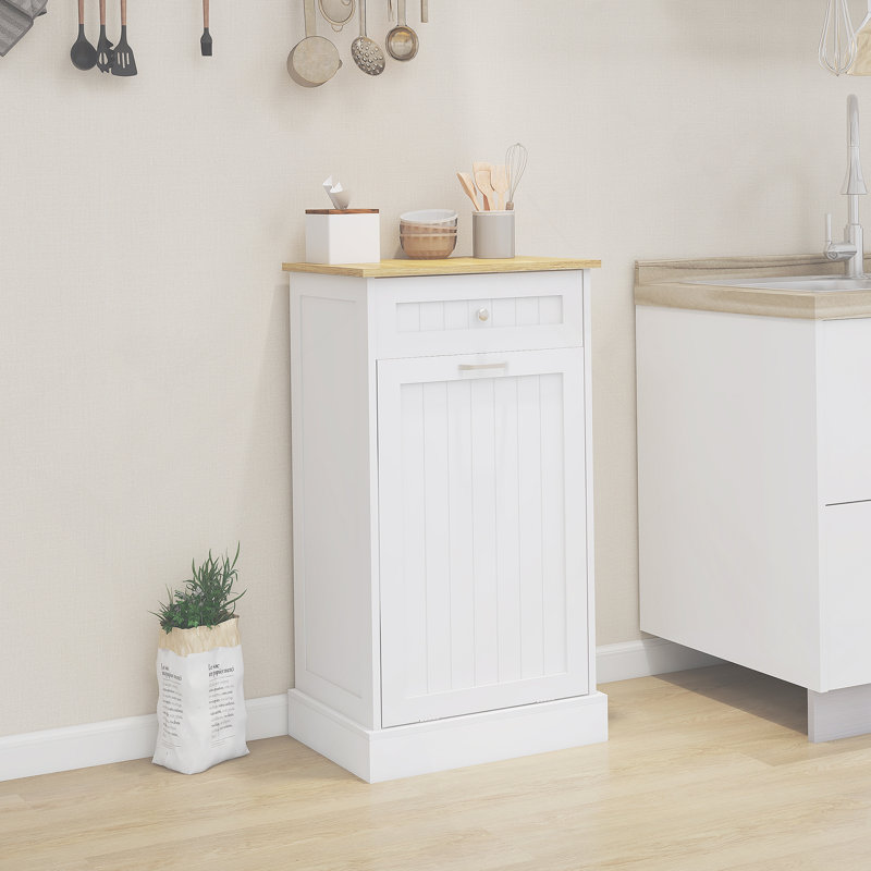 Armoire à déchets inclinable à un tiroir et un compartiment, Blanc