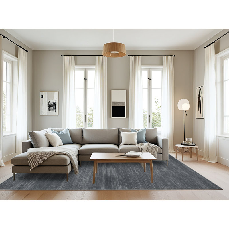 Tapis gris uni lavable à la machine, Rectangulaire 8 pi x 10 pi