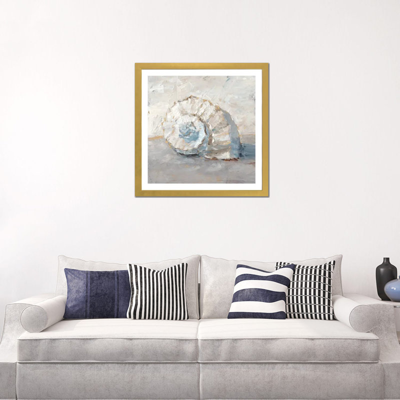 "Blue Shell Study III" par Ethan Harper, reproduction d’art, H 24 po x l 24 po x p 1 po, Papier encadré doré, Blanc