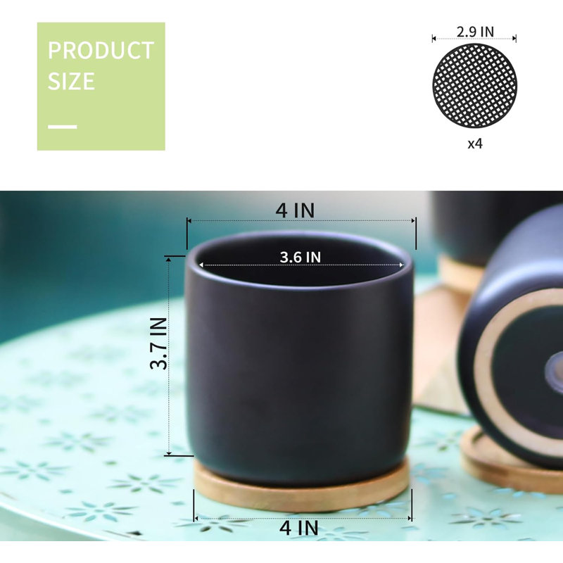 Pots à plantes en céramique 4 "avec drainage et plateaux
