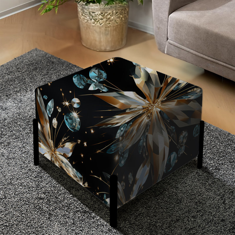 Noir et verre doré Glamour Opulence - repose-pieds carré Glam
