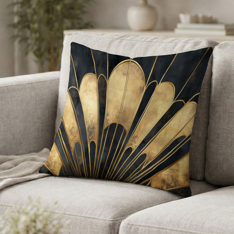 Coussin décoratif à motif géométrique Golden Fan, H 20 po x l 20 po