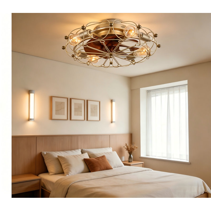 Ventilateur de plafond encastré moderne 19,7 pouces avec télécommande (or), Doré