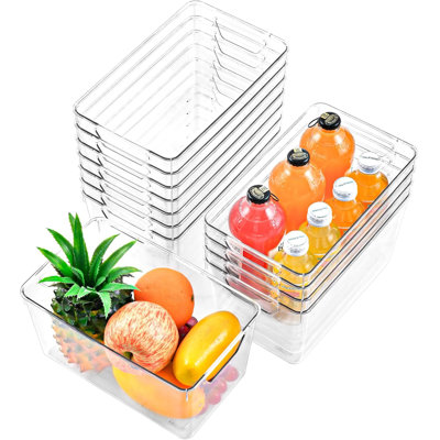 12 Pack Clear Plastic Storage Bins with Handles - Pantry & Cabinet Organizers, Acrylic Storage Containers for Kitchen Fridge/Cabinet