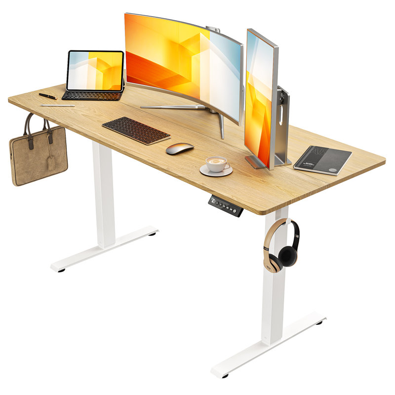Bureau debout pour bureau à hauteur réglable, L 55 po x P 24 po, Chêne blanc/blanc