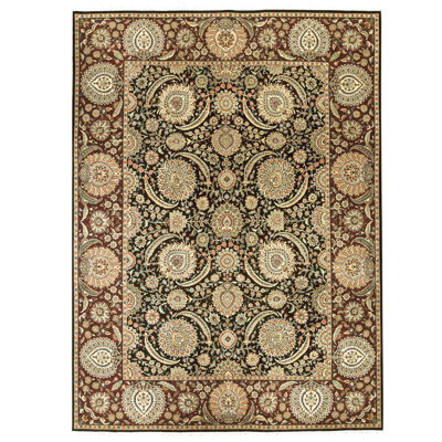 Hand Knotted Wool Area Rug in Black And Wine