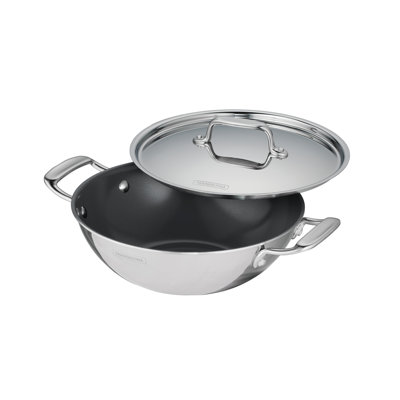 Tramontina Utsava Tri-Ply Clad 2.7 Qt Covered Kadai with Ceramic Interior – Induction-Ready