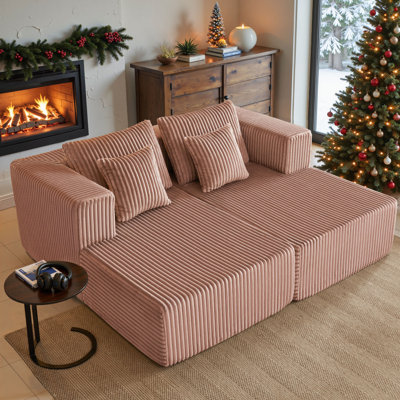 82.7" Sleeper Sofa With Dual Mattress,Corduroy Upholstered Cloud Sofa Bed with 4 Throw Pillows and Wide Armrest for Living Room, Apartment, No Assembly Required
