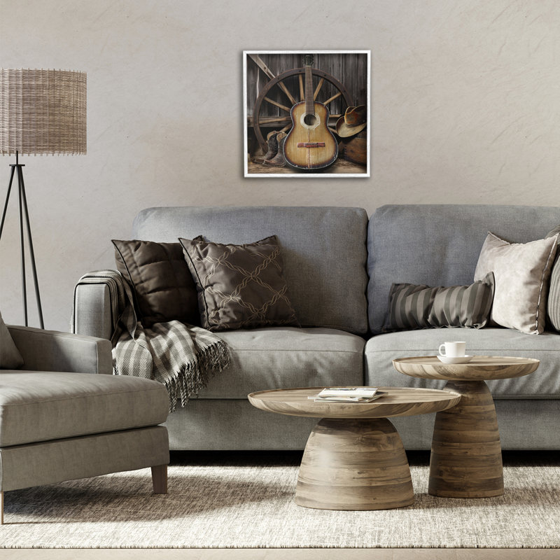 «Rustic Western Guitare», par CAD Designs, Encadrement giclée blanc côtier, H 12 po x l 12 po