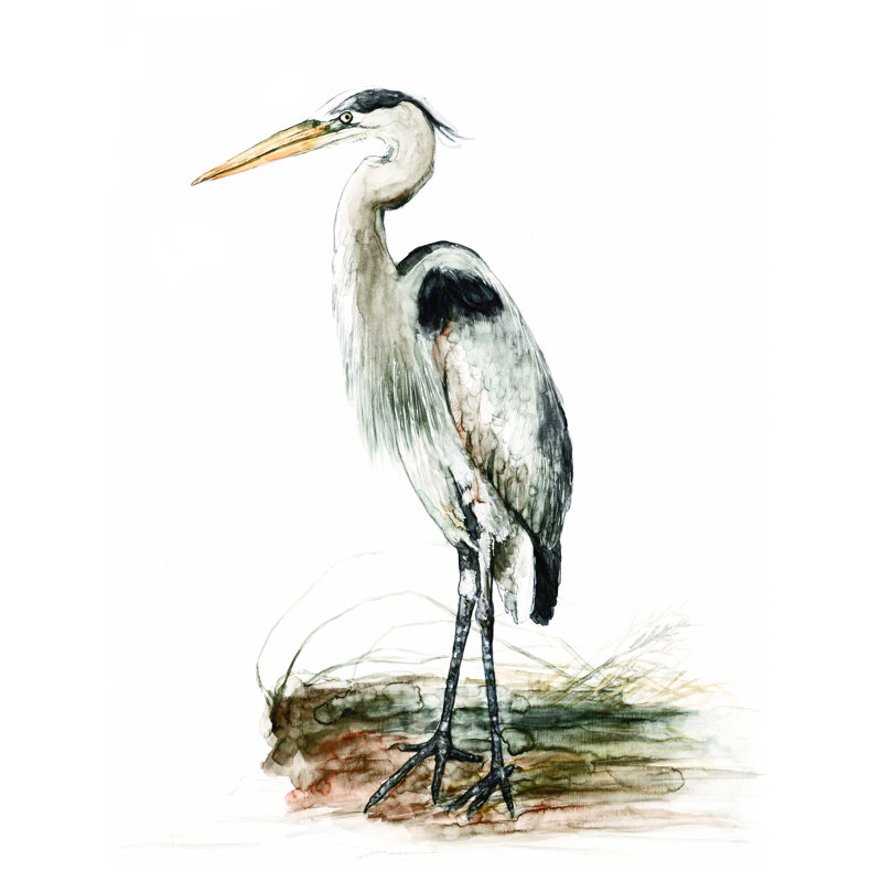 Héron aquarelle, H 32 po x l 24 po