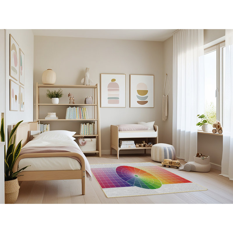 Tapis gris/vert/rouge à motifs, Rectangle 3 pi x 5 pi