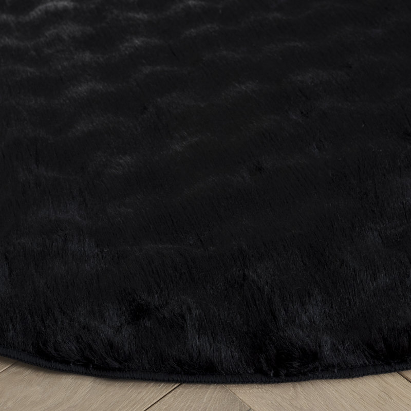 Tapis noir Faux Rabbit Bubble 100, Rond 6 pi