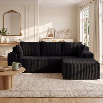 Canapé d'angle modulaire de 244 cm de large avec méridienne, revêtement en velours côtelé tricoté