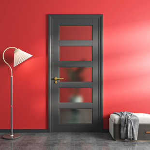 Black 5-Lite Interior Pantry Frosted Door Tempered Glass Solid Core Slab Door Primed For French Bathroom Doors