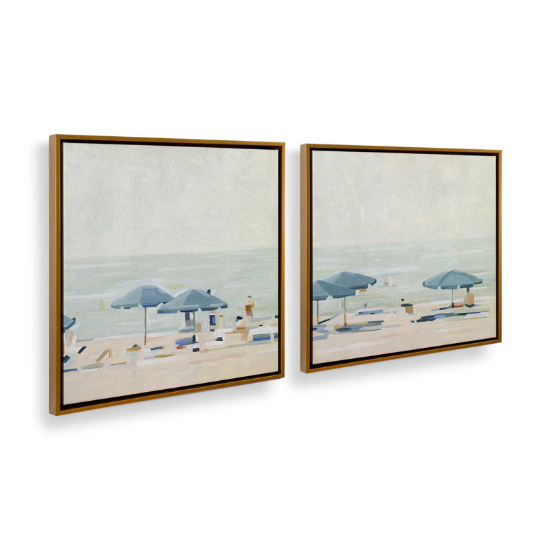Ensemble de 2 impressions sur toile Seaside Umbrella Harmony, Or poli, H 13 po x l 26 po