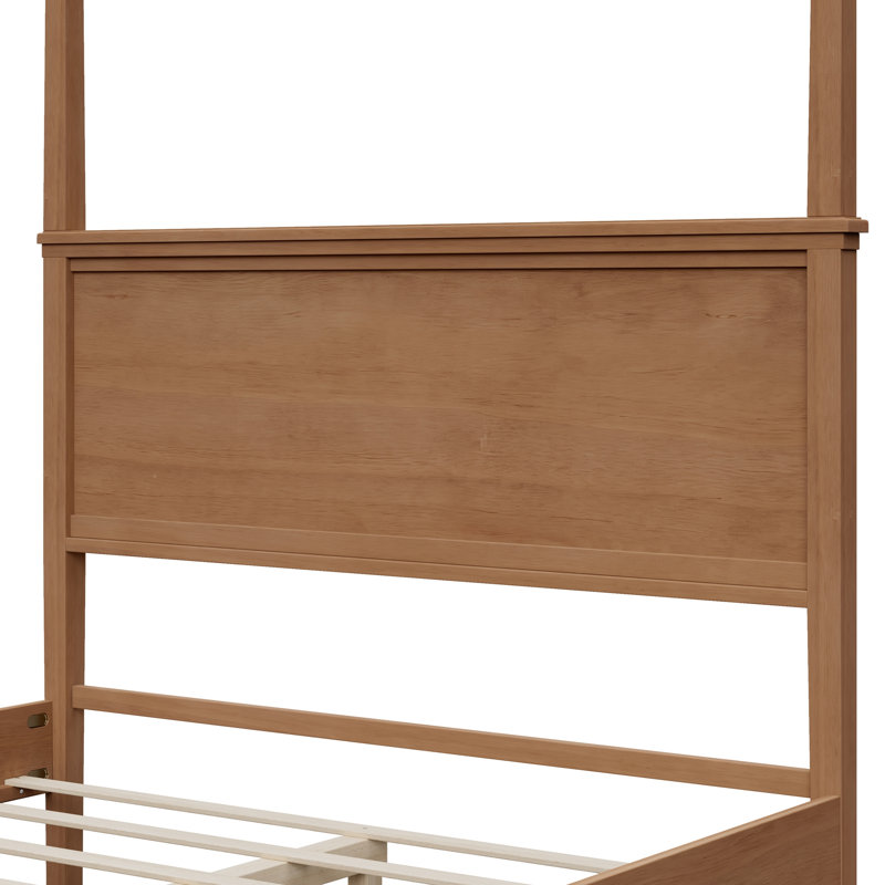 Cadre de lit plateforme en bois à baldaquin de style moderne du milieu du siècle avec tête de lit, Queen