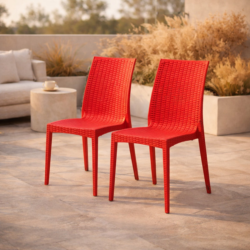 Chaise de patio d'extérieur empilable Quade, rouge, Ensemble de 2
