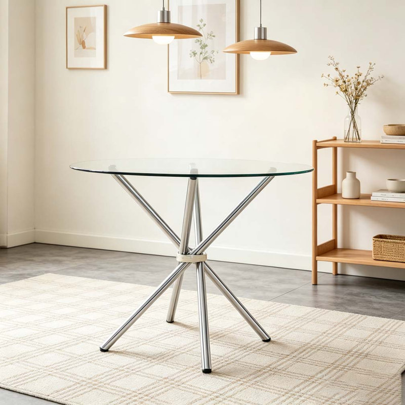 Round clear glass dining table, Silver