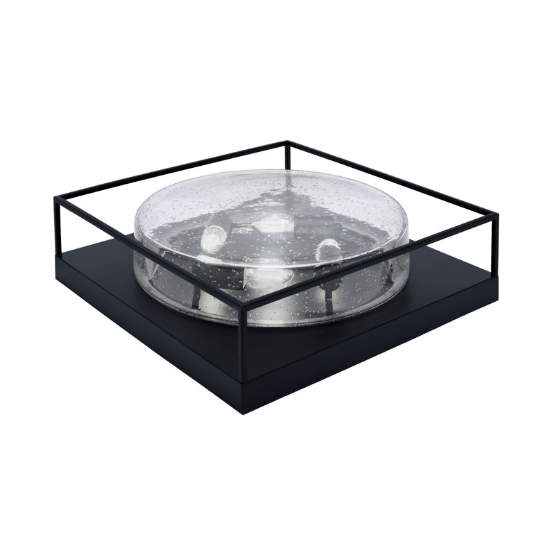Plafonnier encastré avec verre, Noir mat, Grainé transparent, H 5 po x l 18 po x P 18 po