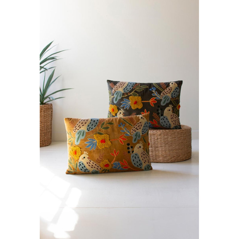 Kalalou Decorative Bird Embroidery Pillows – Set of 2 – 15" Tall