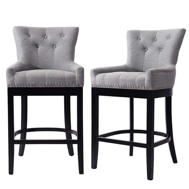 Jaeden Upholstered Bar Stool with Solid Wood Frame, Light Grey