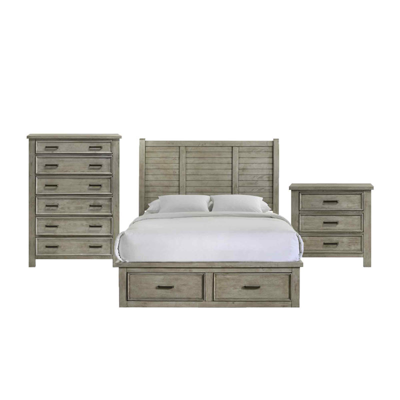 Gracie Oaks Deimy Storage 3PC Bedroom Set In Drift Grey, Queen