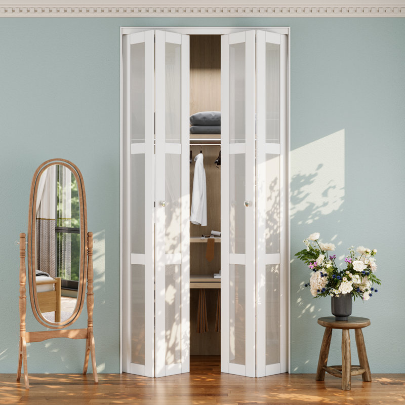 Porte pliante à surface givrée en verre givré, 28 po x 80 po, Blanc