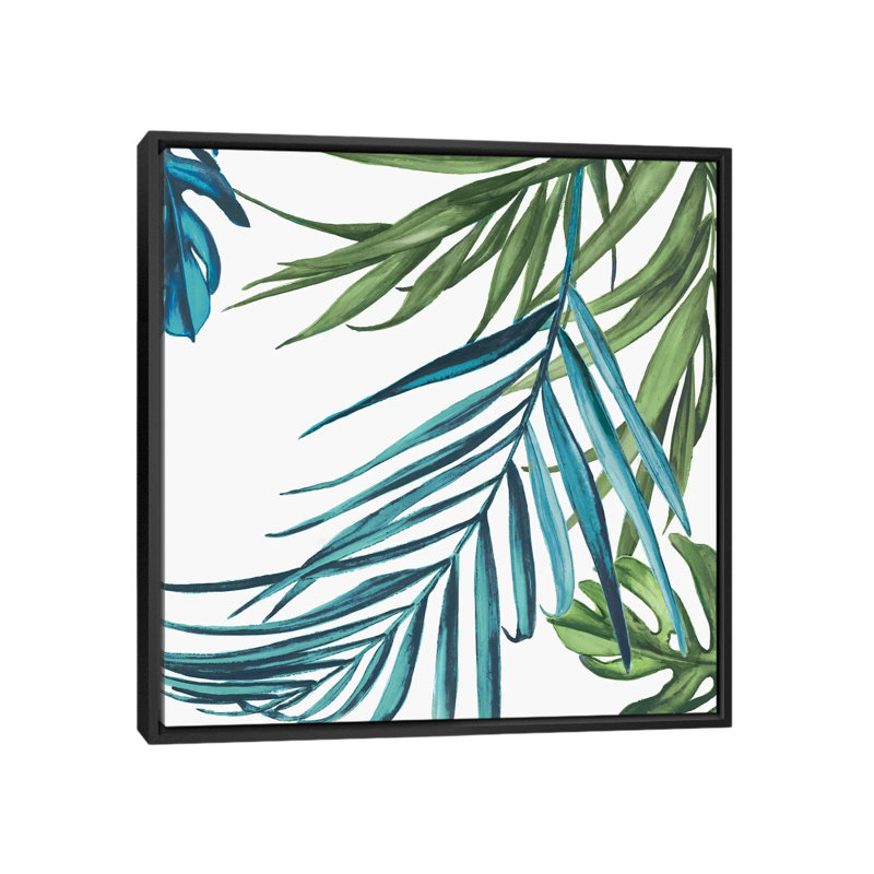 « palm leaves iii », impression sur toile, H 18 po x l 18 po x P 1,5 po, Toile avec cadre noir, Pas de tapis