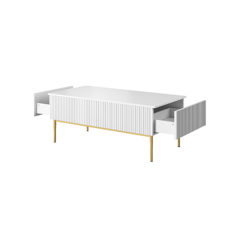 Anahla Four Leg Coffee Table with Storage, White/Gold